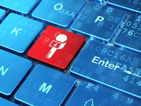 News concept: Microphone on computer keyboard background Stockillustratie