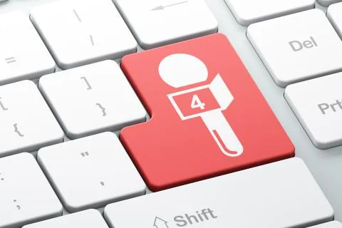 News concept: Microphone on computer keyboard background Stock Illustration