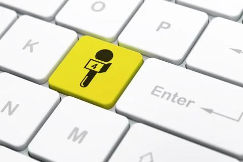 News concept: Microphone on computer keyboard background Stock Illustration