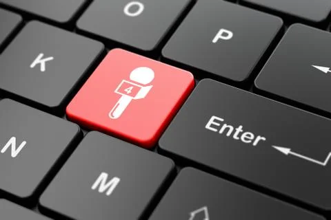 News concept: Microphone on computer keyboard background Illustrazione stock