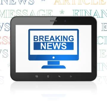 News concept: Tablet Computer with Breaking News On Screen on display Illustrazione stock