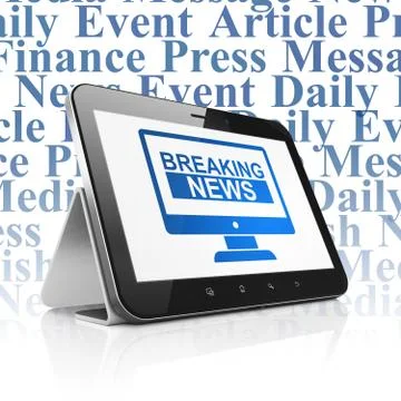 News concept: Tablet Computer with Breaking News On Screen on display Stock Illustration
