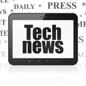 News concept: Tablet Computer with Tech News on display Illustrazione stock