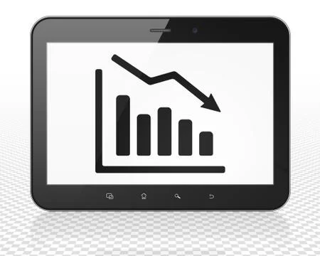 News concept: Tablet Pc Computer with Decline Graph on display Illustrazione stock