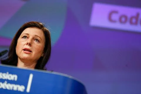 News conference on Code of Practice on Disinformation in Brussels, Belgium - 26  Stock Photos