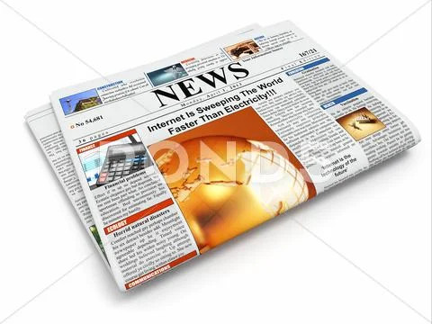 News. folded newspaper on white isolated background. 3d Stock Illustration