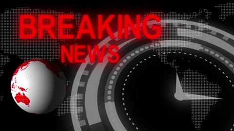 News graphic features globe, clock, and world map for updates. News graphic.. Stock Footage 337368680