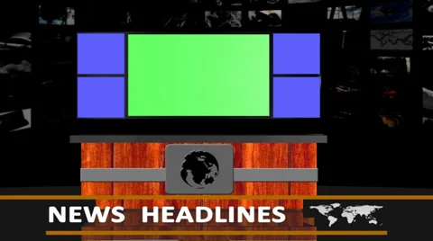 News headlines studio background - green screen effect Stock Footage 34806300