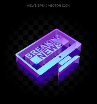 News icon: 3d neon glowing Breaking News On Screen made of glass, EPS 10 vector Stock Illustration