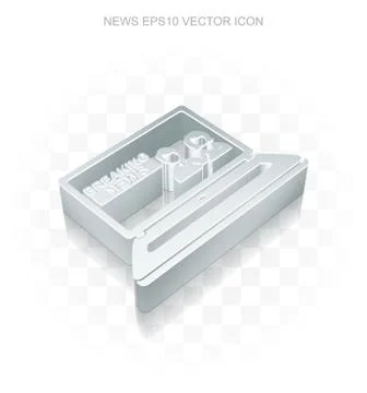 News icon: Flat metallic 3d Breaking News On Laptop, transparent shadow, EPS 10 Stock Illustration