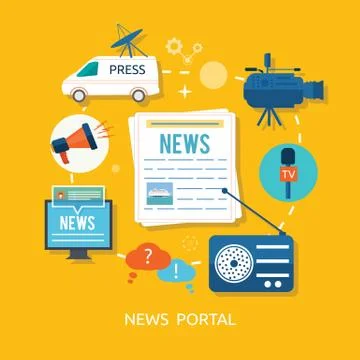 News journalist with microphone interviewing in flat design Illustrazione stock