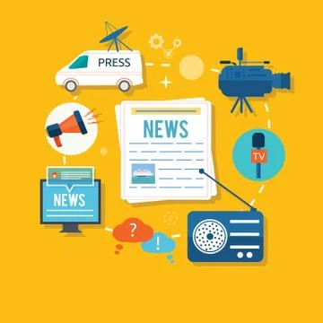 News journalist with microphone interviewing in flat design Illustrazione stock
