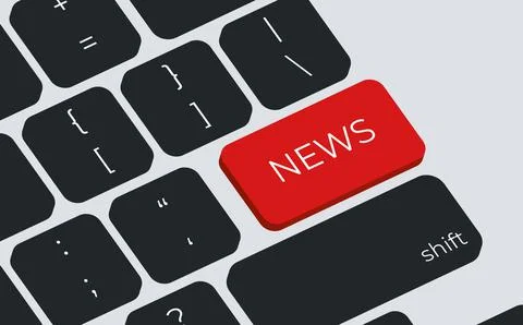 News keyboard concept 3d vector illustration. News Key. News on Red Keyboard Stockillustratie