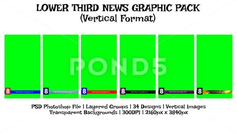 News Lower Thirds, Static Display, Vertical Format, Graphics Overlay Pack PSD Template