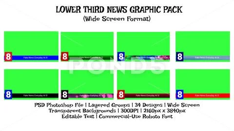 News Lower Thirds, Static Display, Wide Screen Format, Graphics Overlay Pack PSD Template