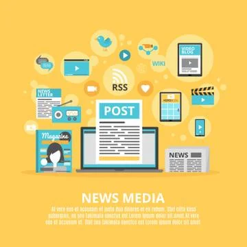 News media flat icons composition poster Stock Illustration