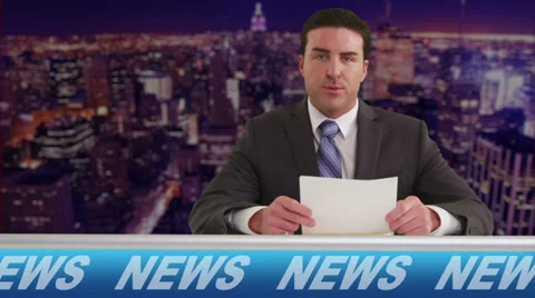 News reporter talking in television studio Stock Footage