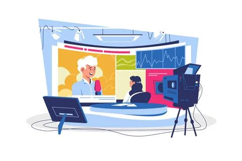 News room, broadcasting of live streaming Stock Illustration