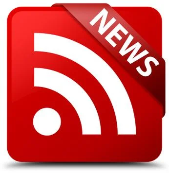 News (RSS icon) red square button red ribbon in corner Stock Illustration