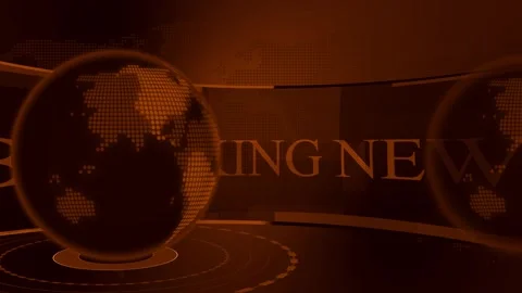 News studio background with digital globes, world map dots and circular tec.. Stock Footage 334764947