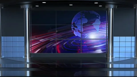 News Studio Background with Rotating Globe on Digital Screen Stock-Footage 332711887