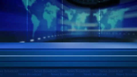 News studio background world map with anchor table Stock Footage 296377034