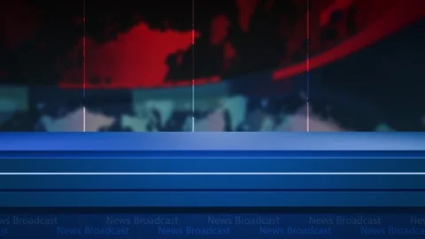 News studio background world map with anchor table Stock Footage 296386259