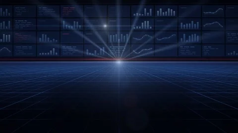 News Studio Data Panels Perspective Grid Floor Seamless Loop Vídeos de archivo 347071114