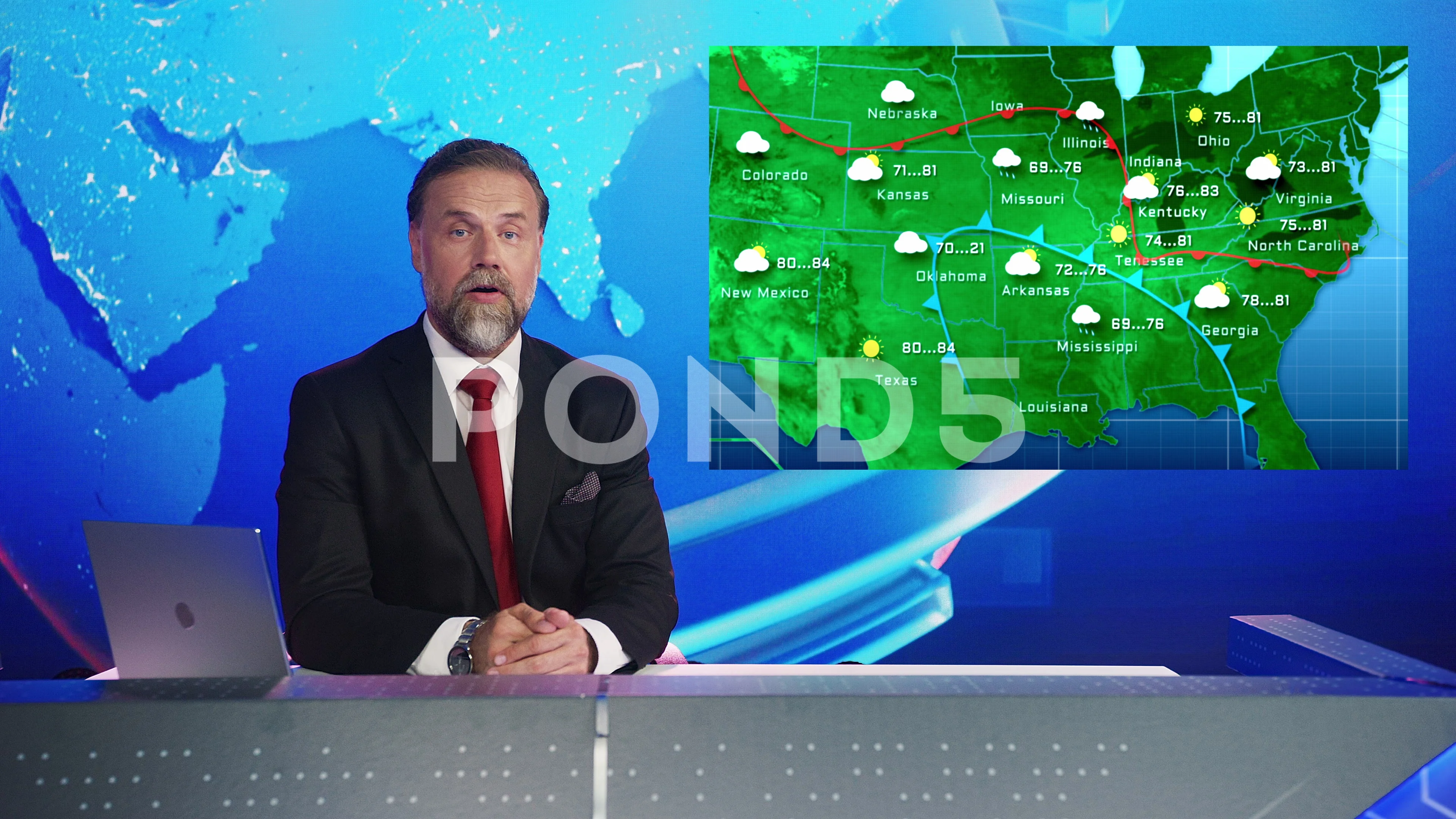 News Studio Newscaster Weather man Talki... | Stock Video | Pond5