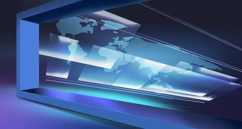 News studio space with worldmap in a 3d frame concept series 스톡 일러스트