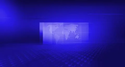 News studio space with worldmap on flat screens and arrows concept series Stock Illustration