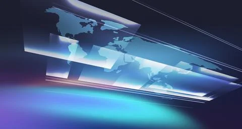 News studio space with worldmap on flat screen concept series 스톡 일러스트