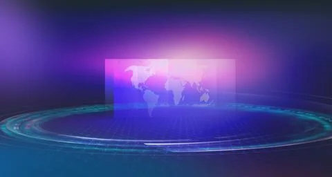 News studio space with worldmap on flat screens and binary codes concept se.. Stock Illustration