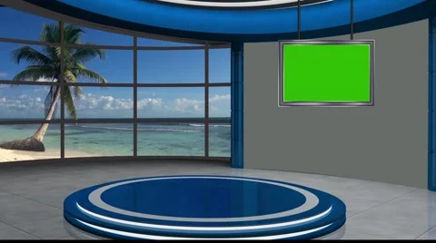 News TV Studio Set 122 - Virtual Green S... | Stock Video | Pond5