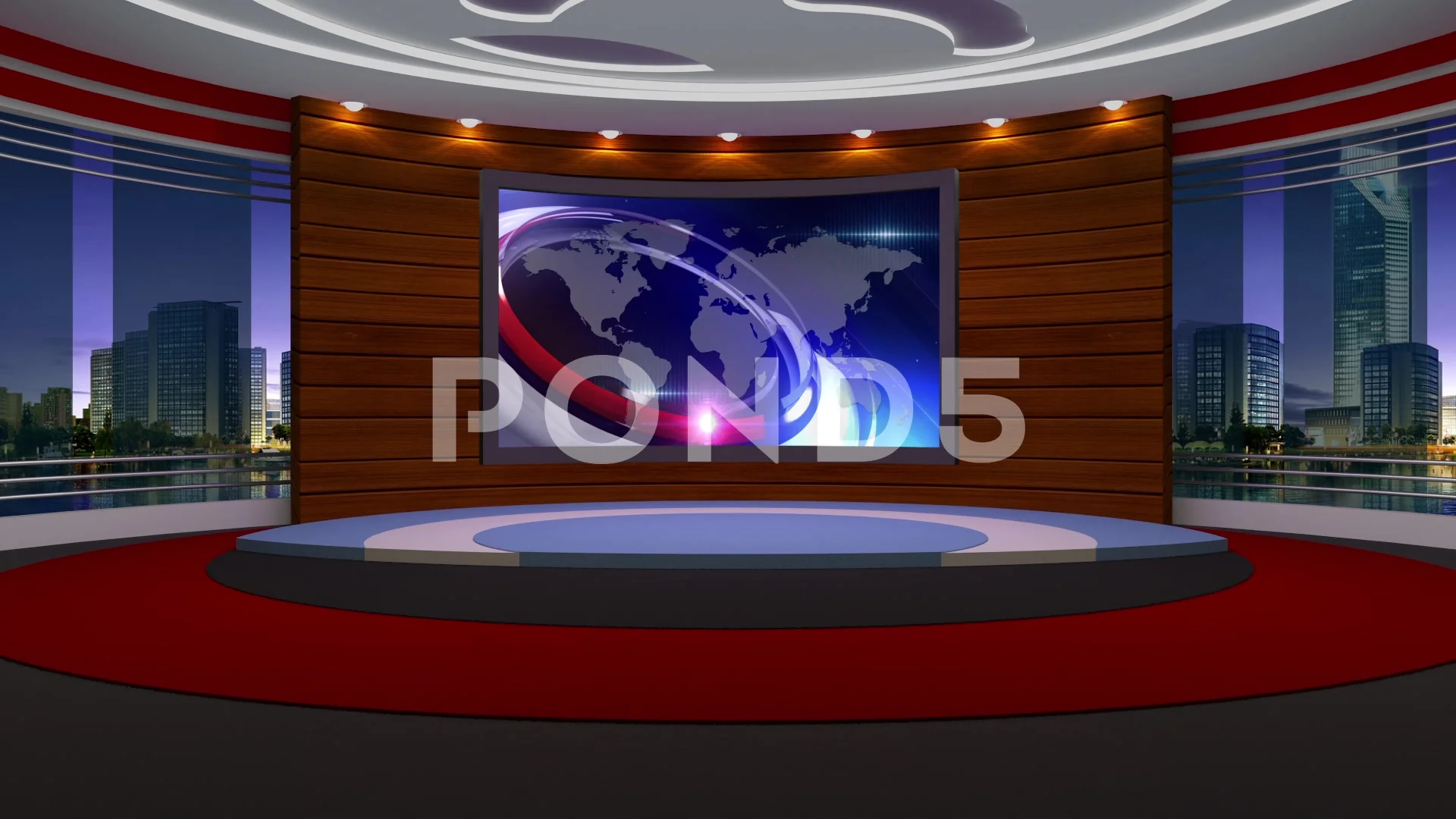 News Tv Studio Set 5 Virtual Green Sc Stock Video Pond5