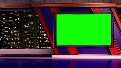 News TV Studio Set - Virtual Green Scree, Stock Video