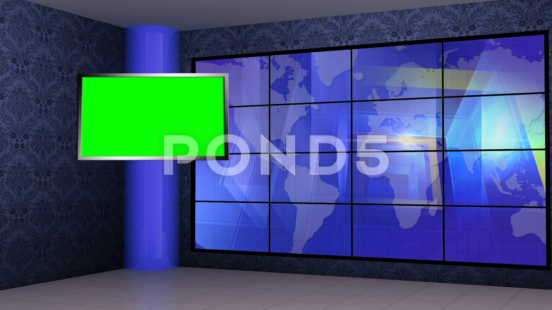 News TV Studio Set 272 Virtual Green S, Stock Video