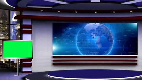 News TV Studio Set 323- Virtual Green Screen Background Loo Stock Footage