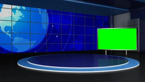 News TV Studio Set 333- Virtual Green Sc, Stock Video