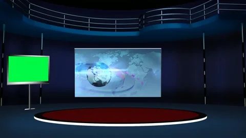 News TV Studio Set 337- Virtual Green Stock Video Pond5