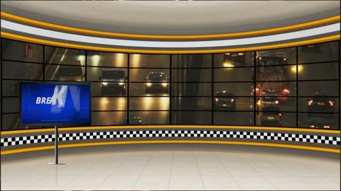 News TV Studio Set 360- Virtual Green Screen Background Loop-4K Stock Footage 240742700