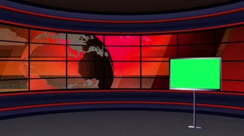 News TV Studio Set 99- Virtual Green Screen Background Loop Stock Footage 58911148