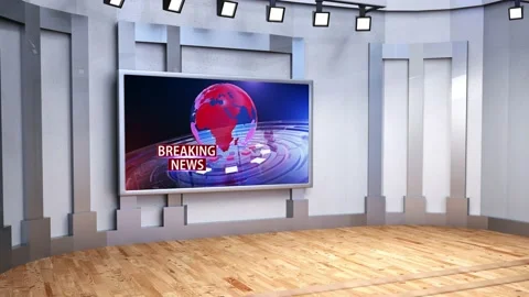 News TV Studio Set - Virtual Green Screen Background Loop Video stock 145110675