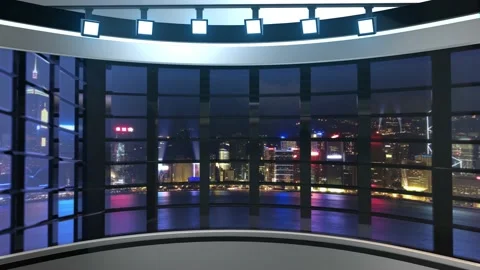 News TV Studio Set - Virtual Green Screen Background Loop Video stock 145111364