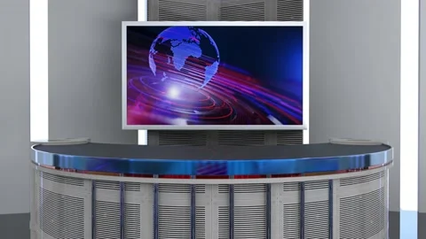 News TV Studio Set - Virtual Green Screen Background Loop Video stock 163301548