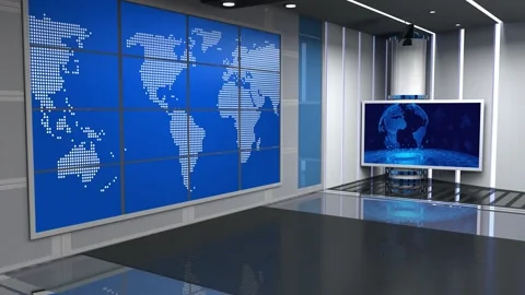 News TV Studio Set - Virtual Green Screen Background Loop Video stock 163301607