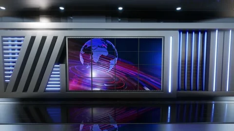 News TV Studio Set - Virtual Green Screen Background Loop Video stock 163301721