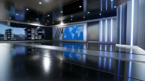 News TV Studio Set - Virtual Green Screen Background Loop Stock Footage 163301805