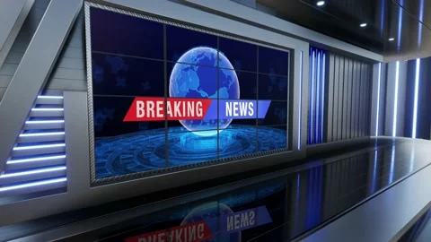 News TV Studio Set - Virtual Green Screen Background Loop Stock Footage 163301867