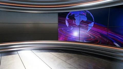 News TV Studio Set - Virtual Green Screen Background Loop Stock Footage 163301935
